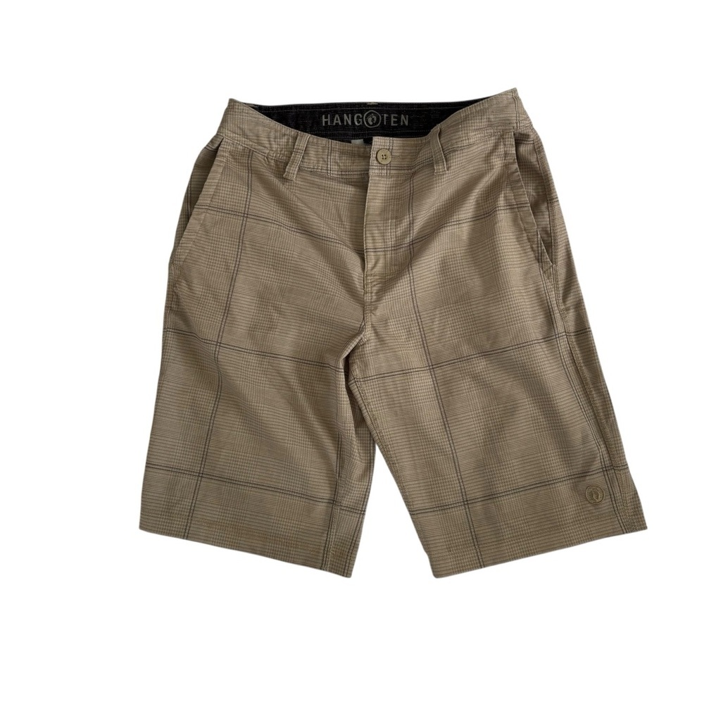 Hang Ten Men's 30 Tan/Black Plaid Bermuda Flat Front Dress Shorts w/Drawstring